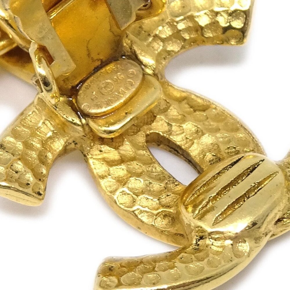 Chanel Dangle Hoop Earrings Gold Clip-On 96P - Picture 4 of 4